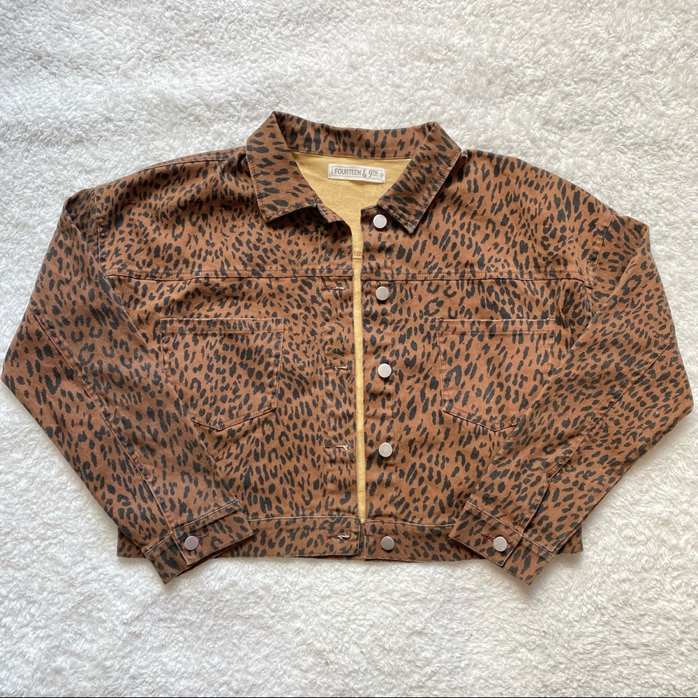 Leopard Print Cropped Denim Jacket